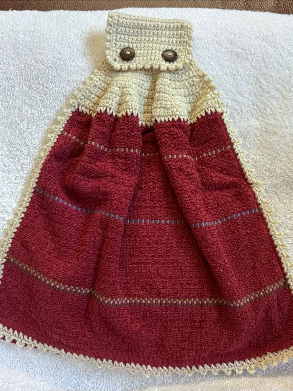 Mainstays Cranberry Crochet Hanging Kitchen Towel Handmade